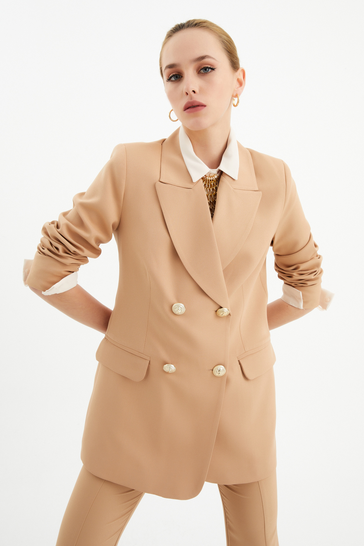 Button detailed jacket - CAMEL