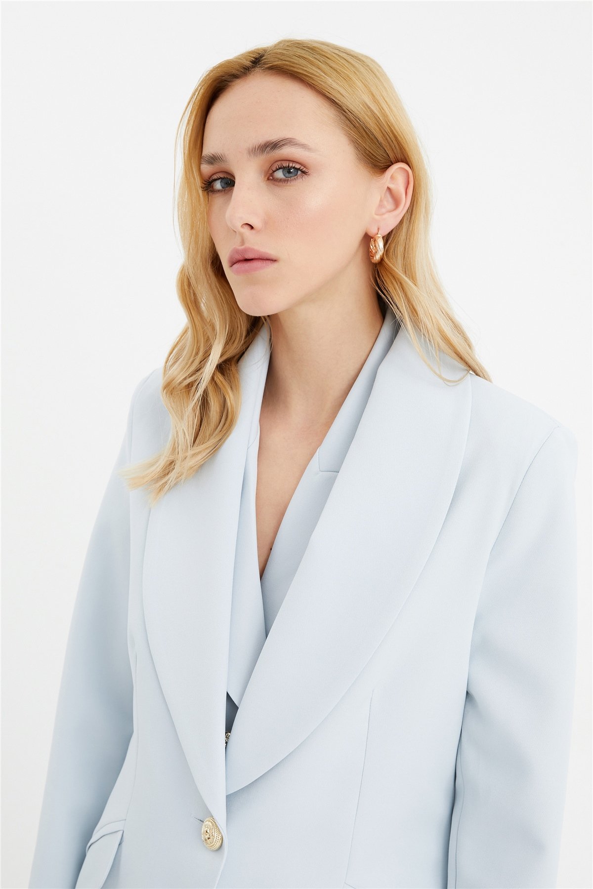 Düğme detaylı ceket - MAVİ