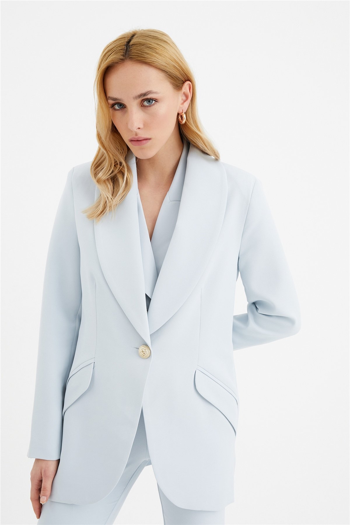 Düğme detaylı ceket - MAVİ