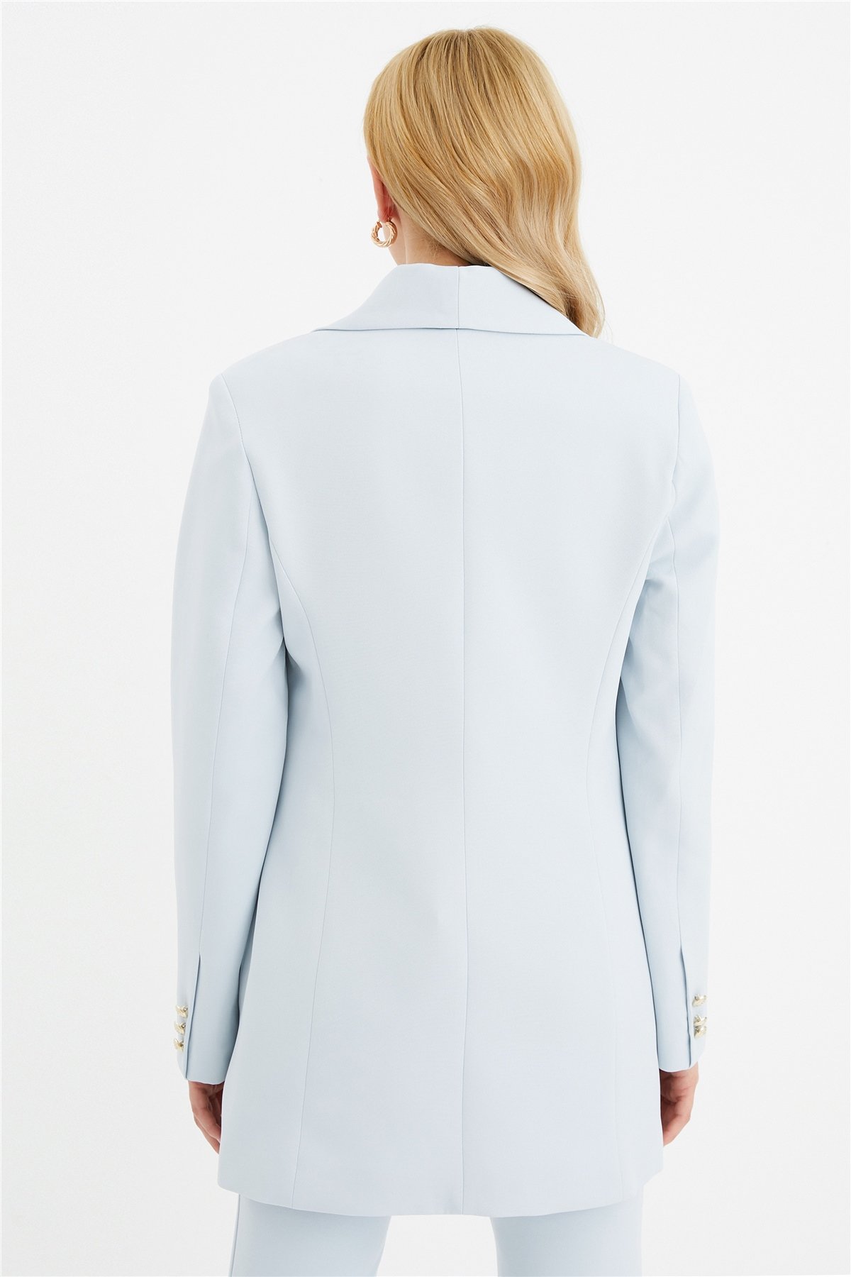 Düğme detaylı ceket - MAVİ