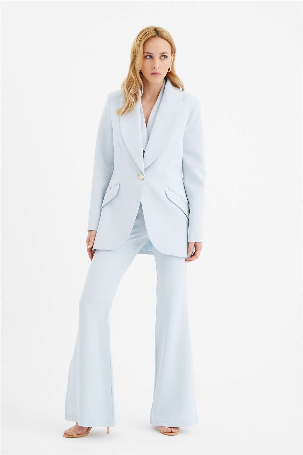 Düğme detaylı ceket - MAVİ