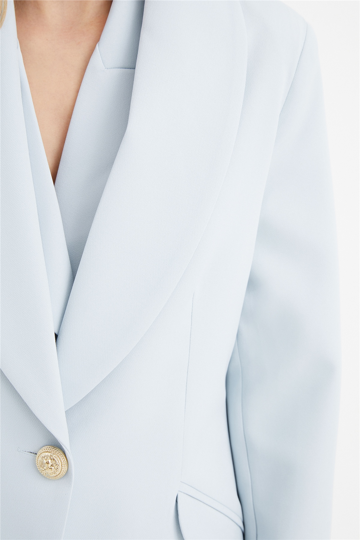 Düğme detaylı ceket - MAVİ