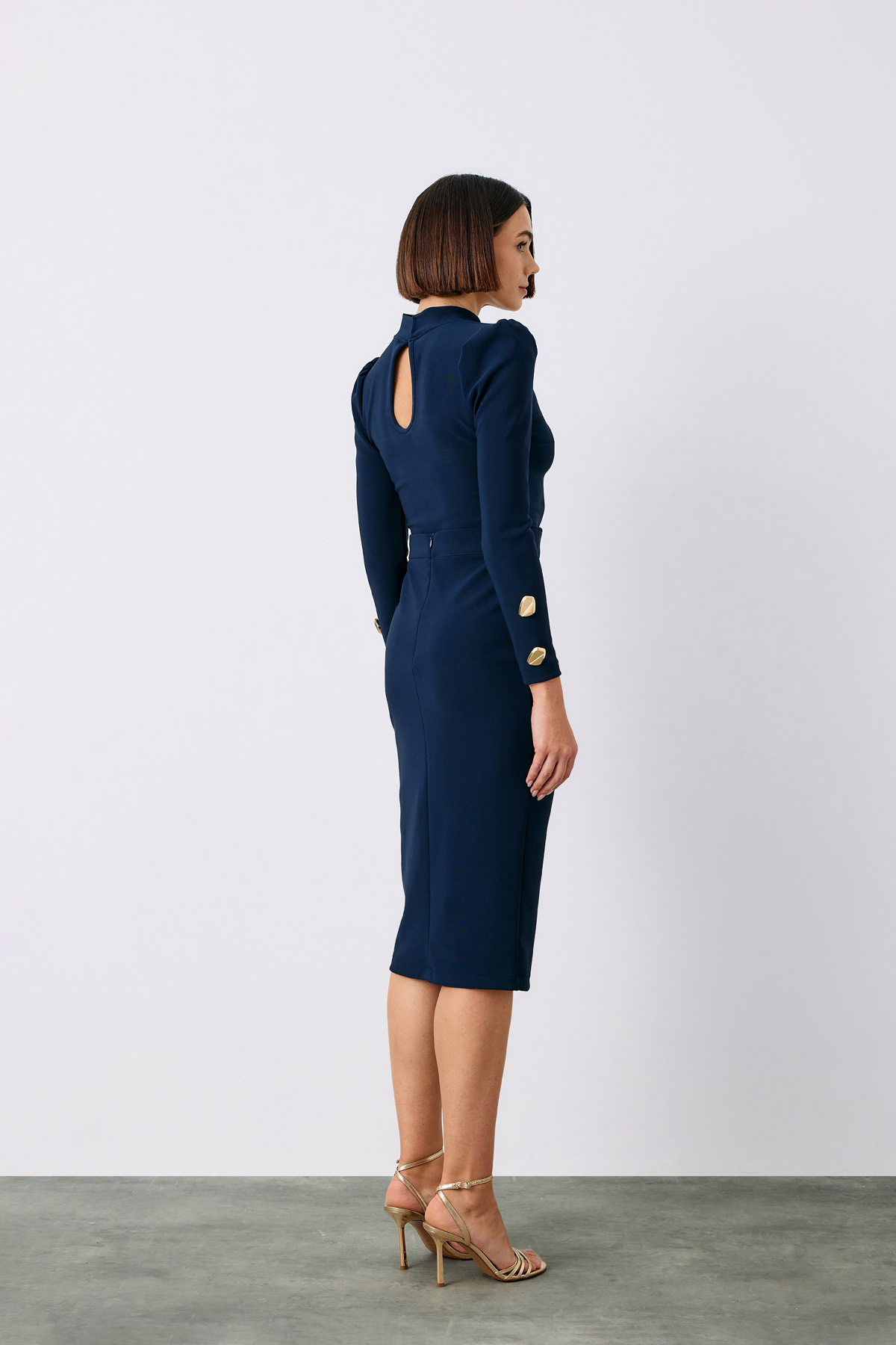 Button Detailed Crop Blouse - BLUE