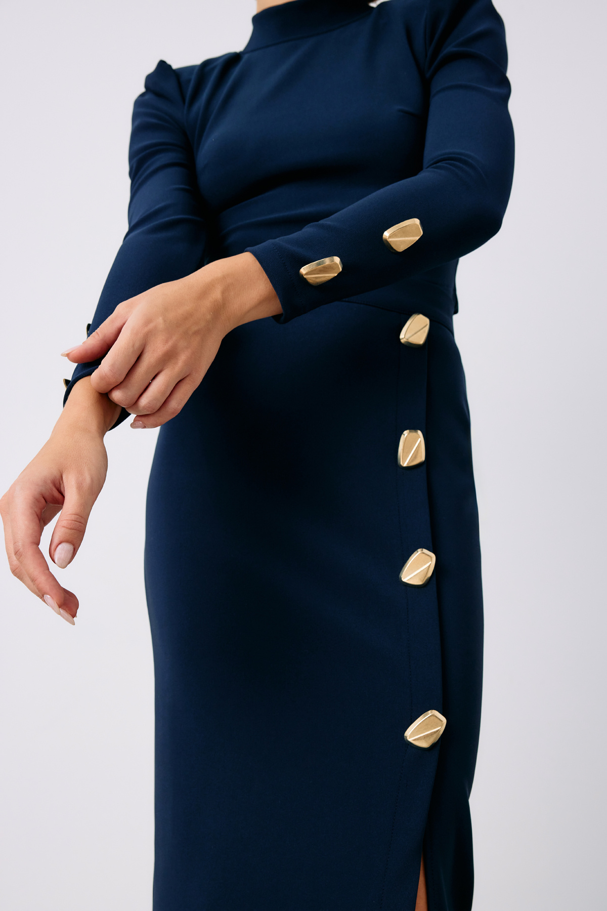 Button Detailed Crop Blouse - BLUE