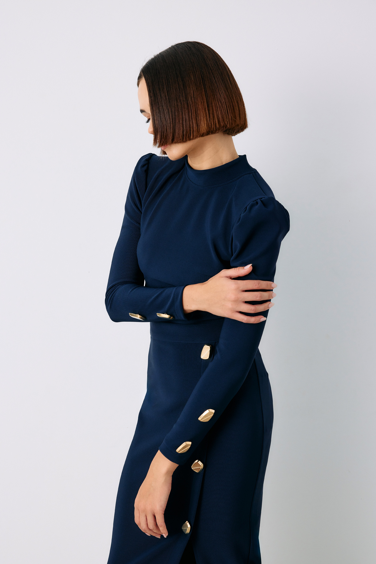 Button Detailed Crop Blouse - BLUE