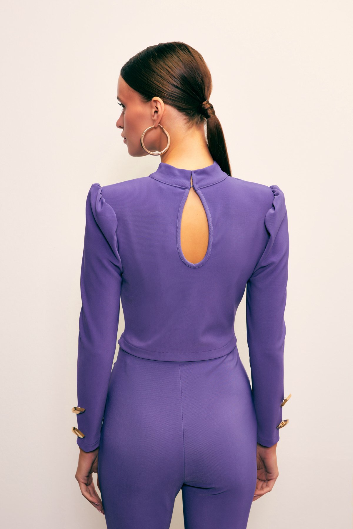 Düğme Detaylı Crop Bluz - MOR