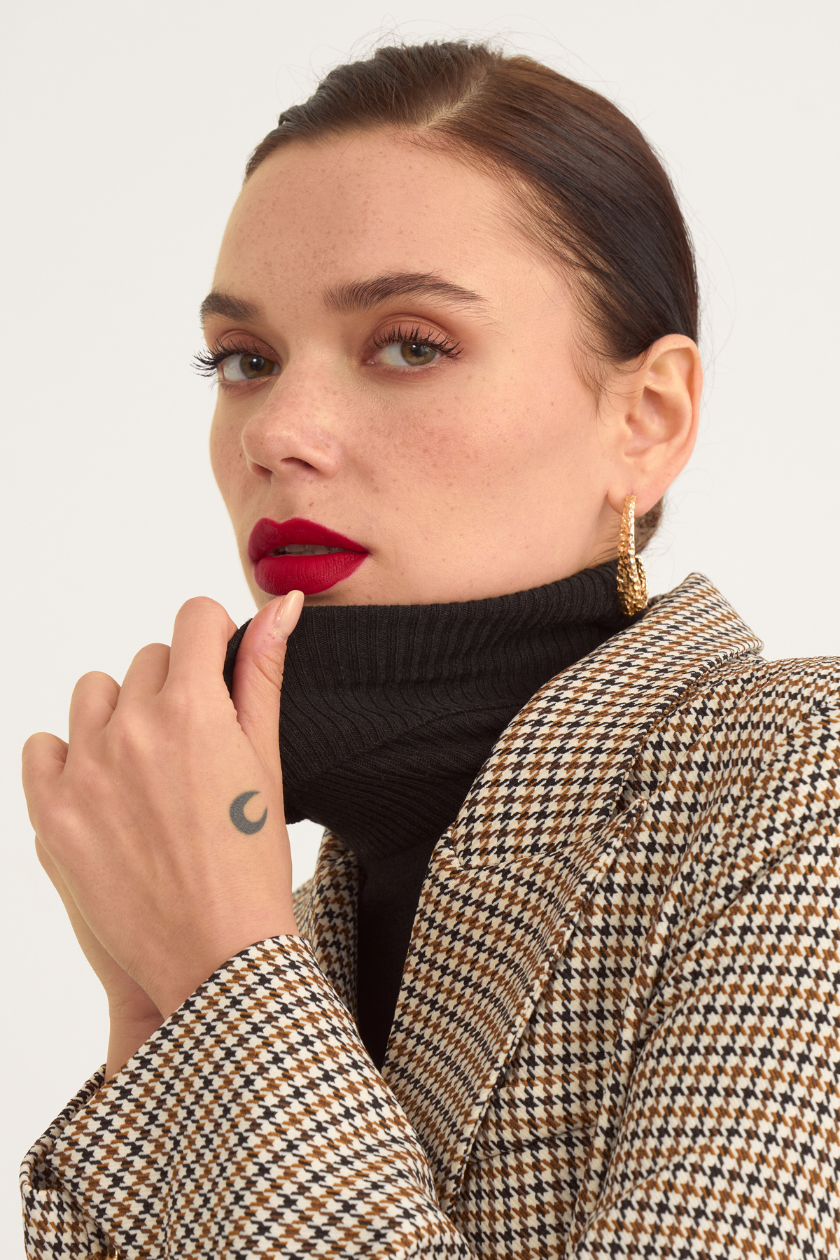 Button detailed plaid jacket - MINK-BLACK