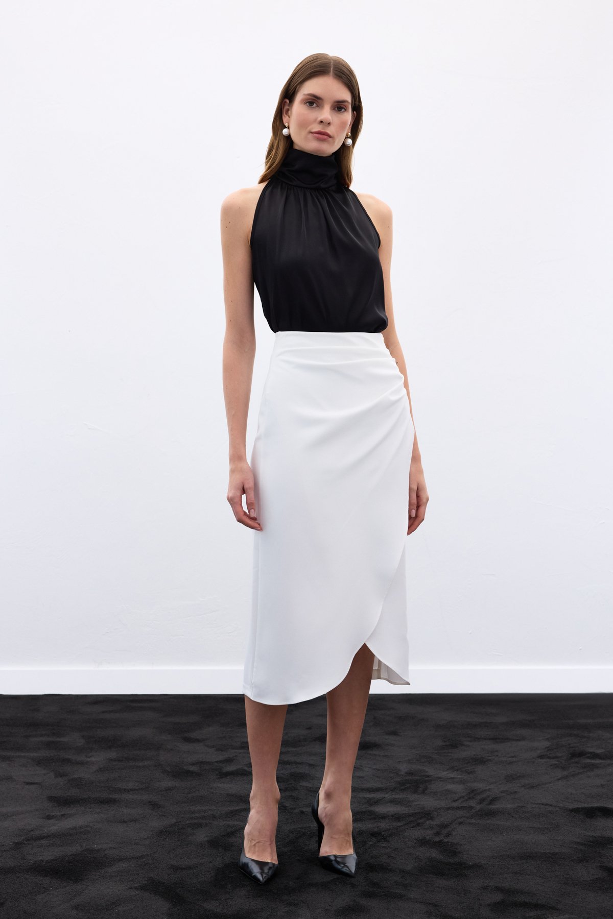 Düğme Detaylı Kalem Etek - Ekru