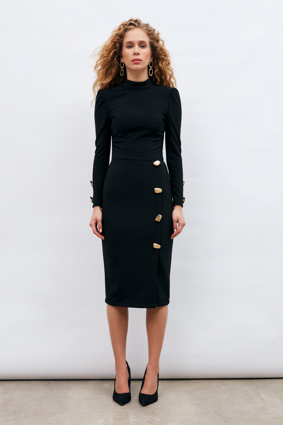 Düğme Detaylı Kalem Etek - SİYAH