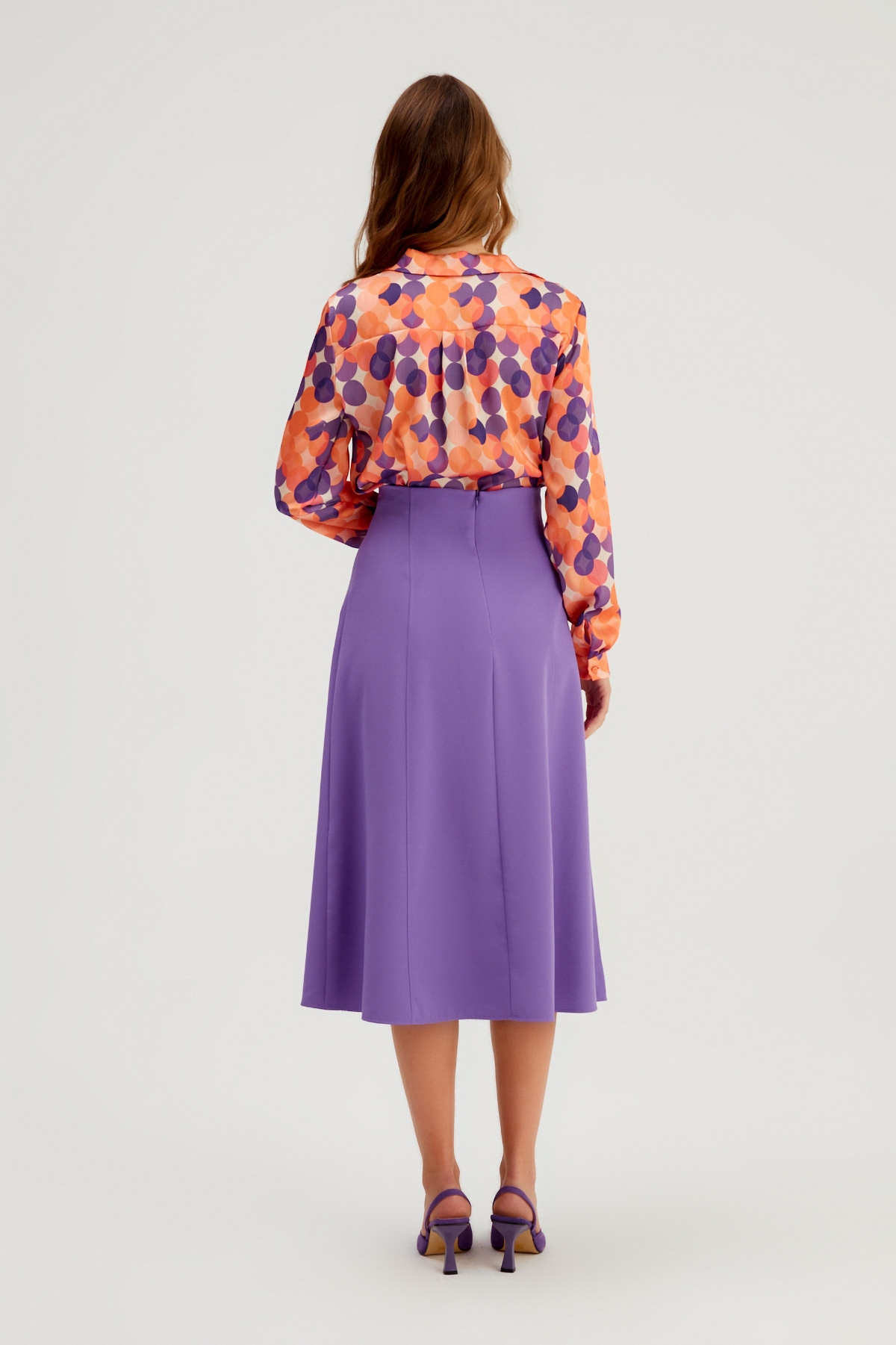 Düğme Detaylı Kloş Etek - AÇIK MOR