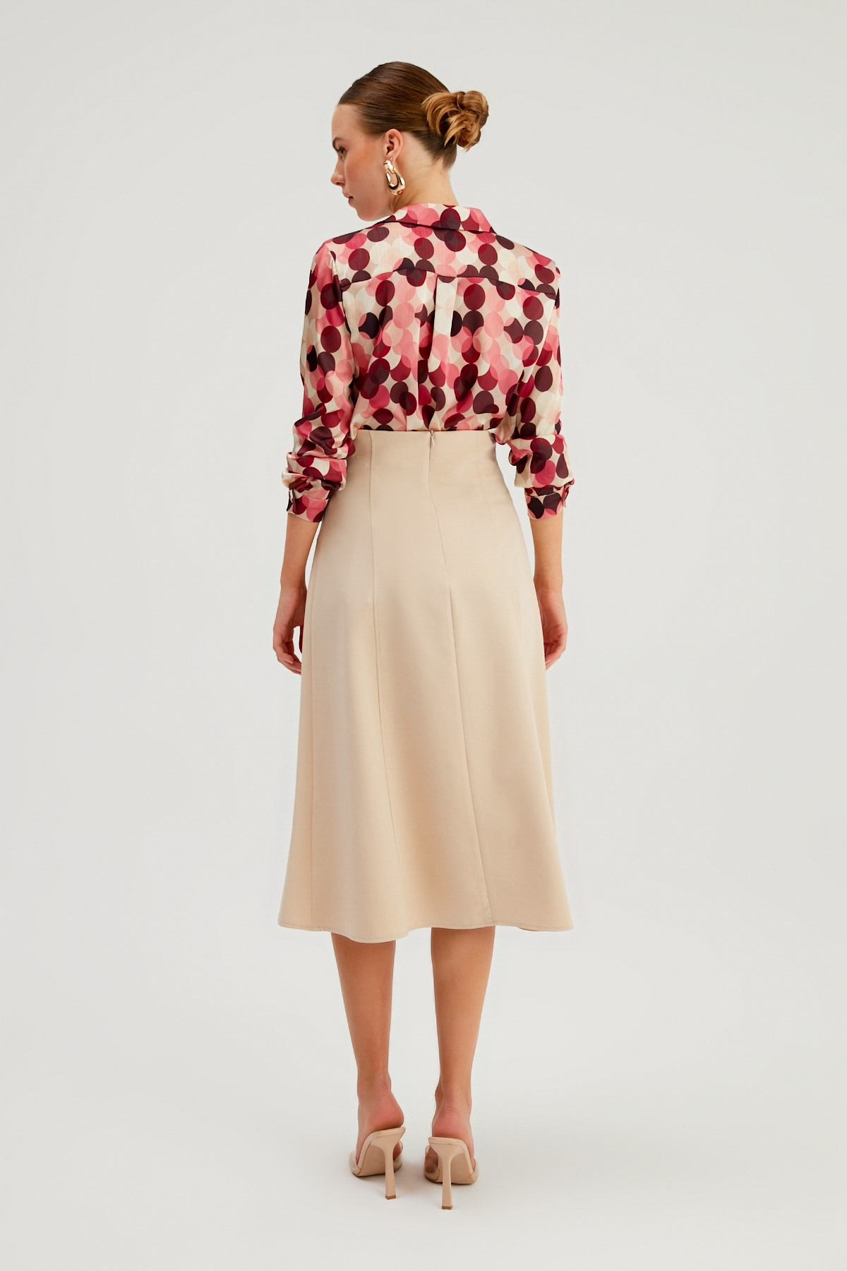 Düğme Detaylı Kloş Etek - BEJ