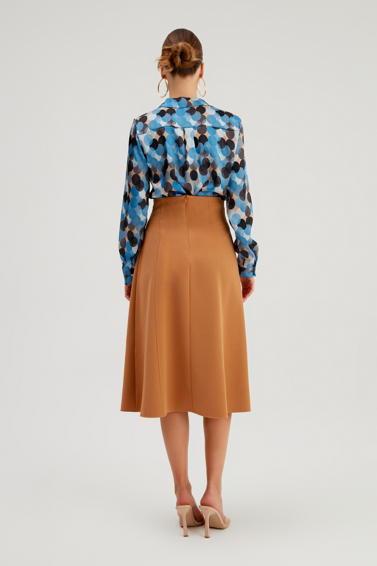 Düğme Detaylı Kloş Etek - CAMEL