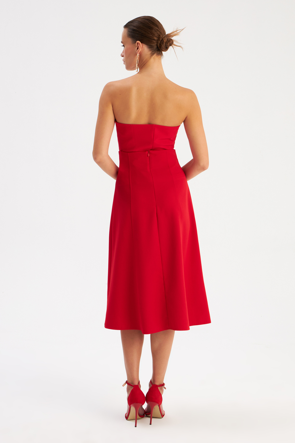 Düğme Detaylı Kloş Etek - KIRMIZI