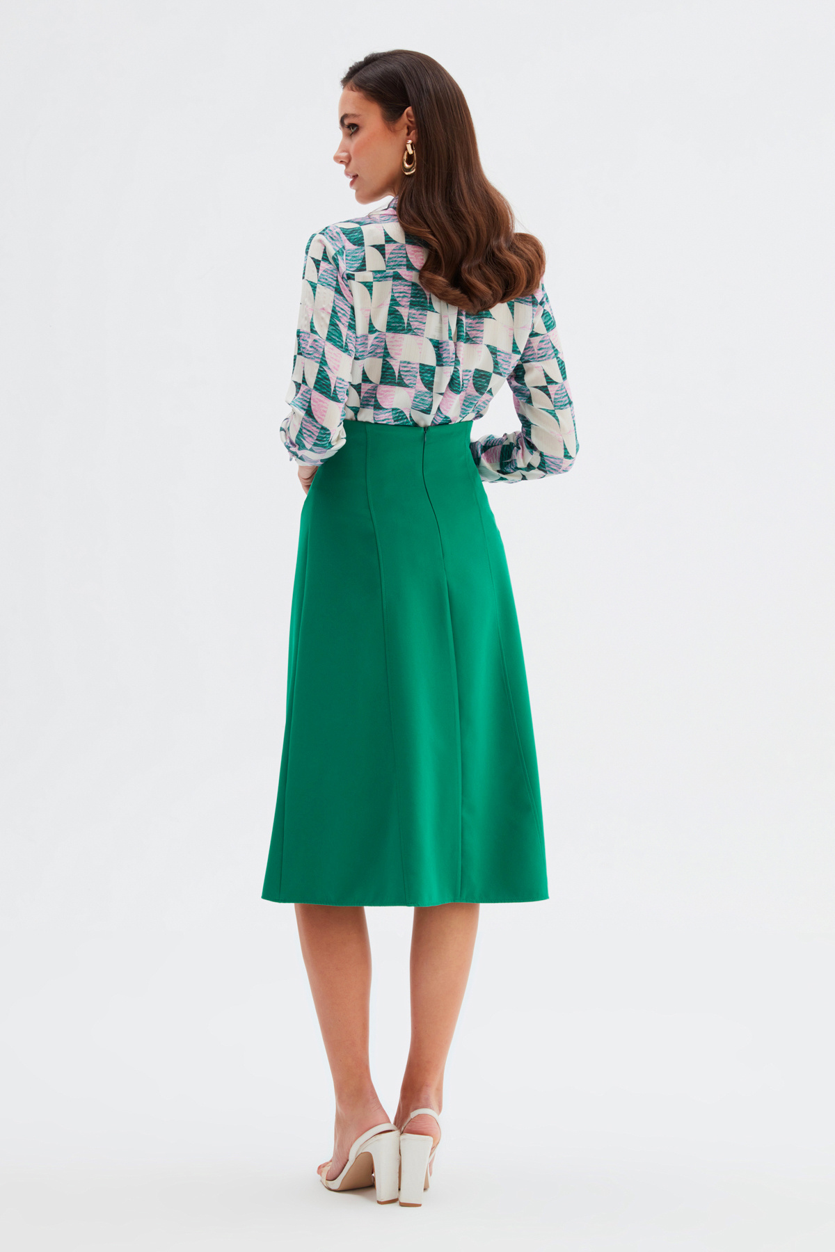 Düğme Detaylı Kloş Etek - ZÜMRÜT