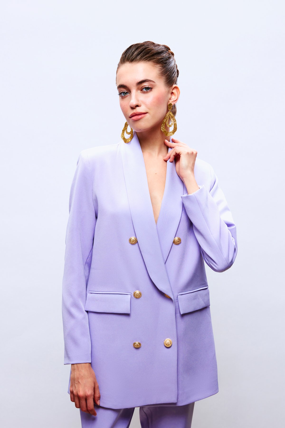 Düğme Detaylı Kruvaze Ceket - LİLA