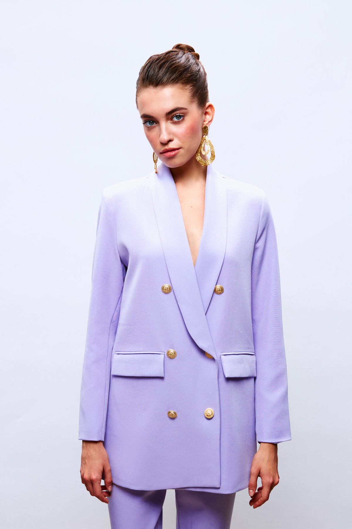 Düğme Detaylı Kruvaze Ceket - LİLA