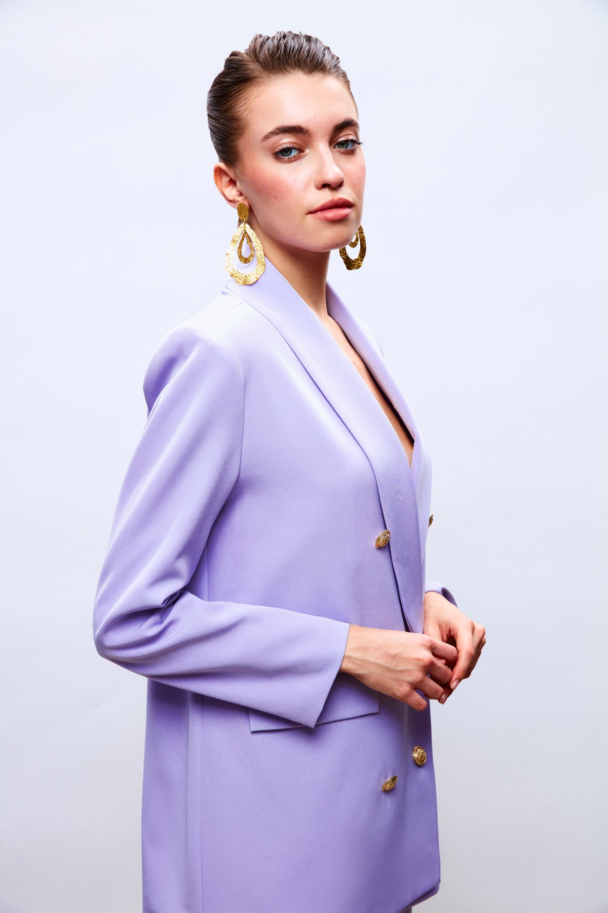 Düğme Detaylı Kruvaze Ceket - LİLA