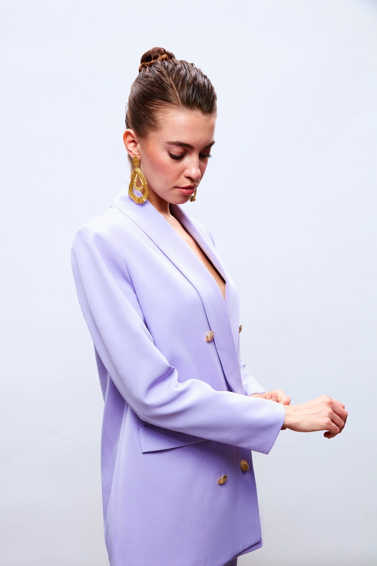 Düğme Detaylı Kruvaze Ceket - LİLA