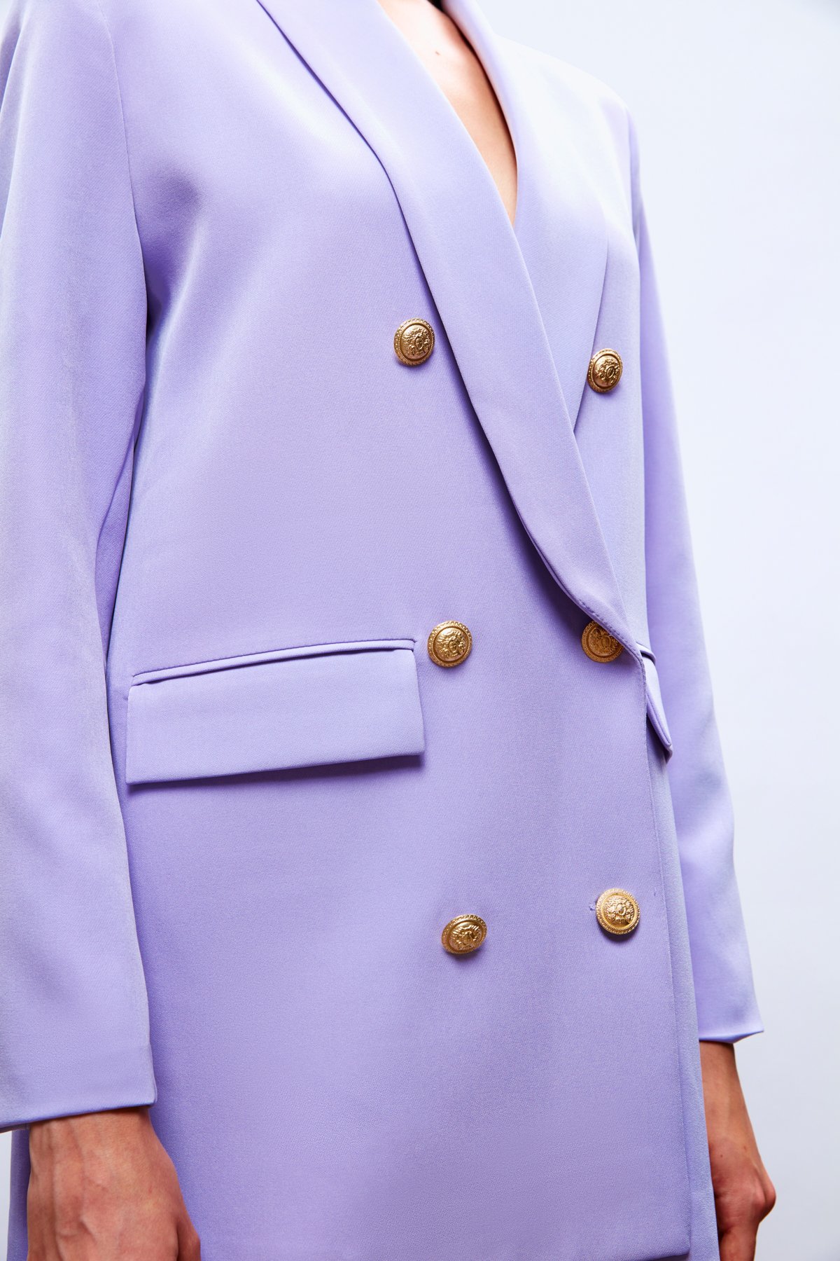 Düğme Detaylı Kruvaze Ceket - LİLA