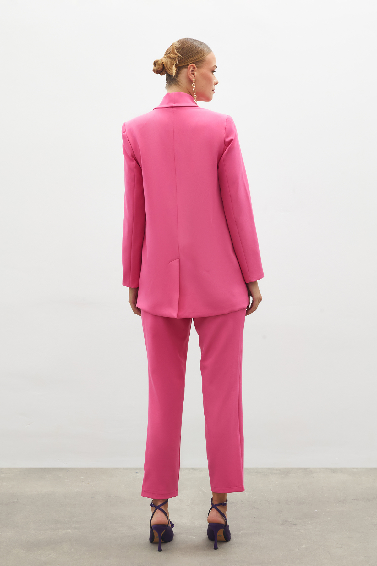 Düğme Detaylı Kruvaze Ceket - PEMBE