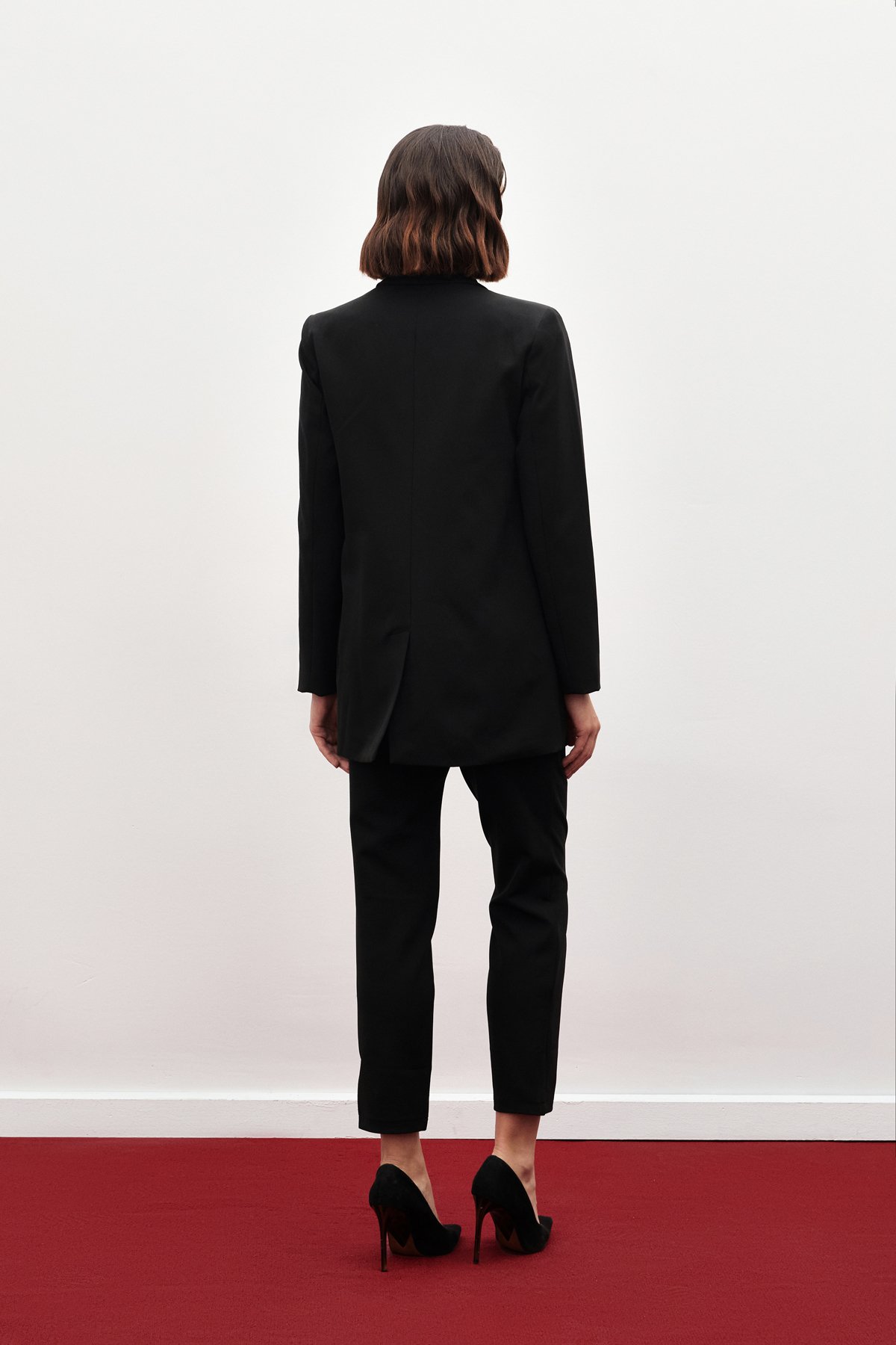 Düğme Detaylı Kruvaze Ceket - SİYAH