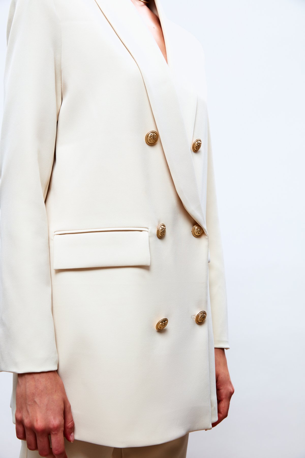 Düğme Detaylı Kruvaze Ceket - TAŞ