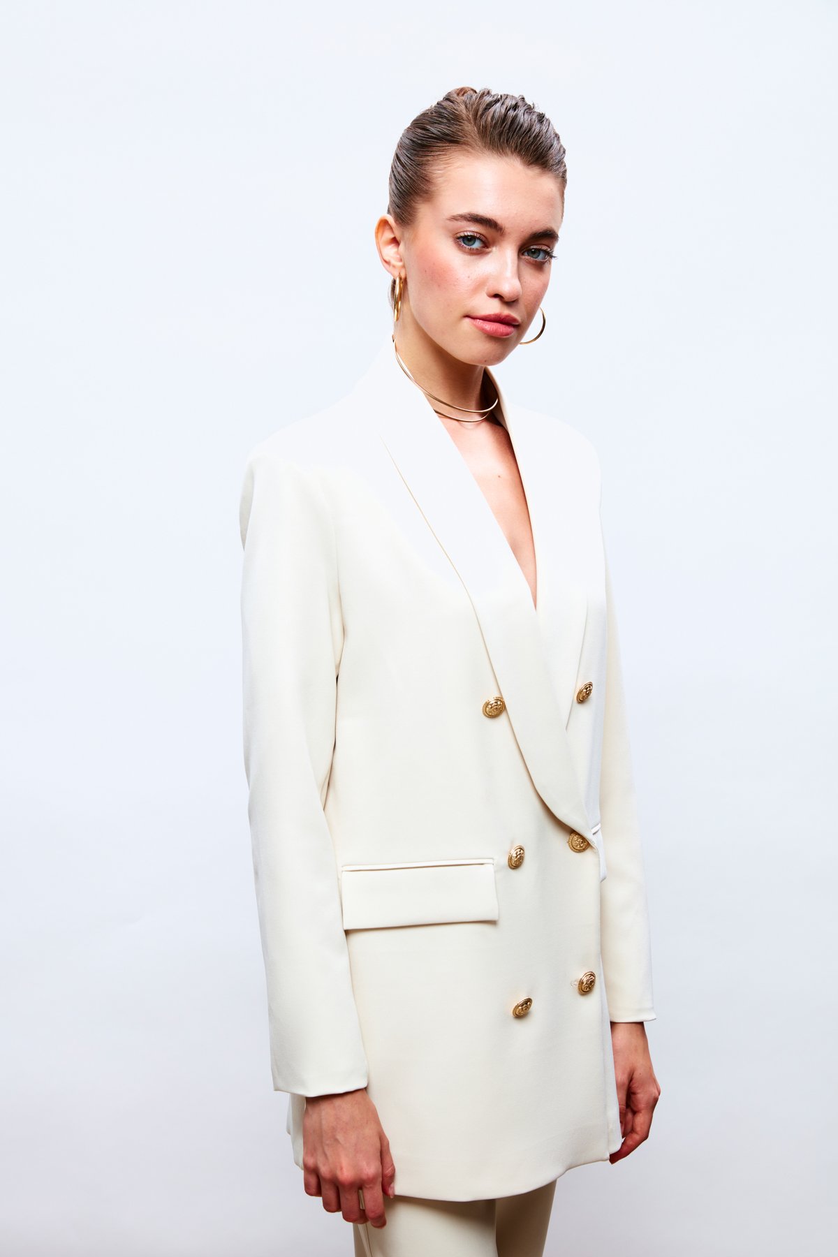 Düğme Detaylı Kruvaze Ceket - TAŞ