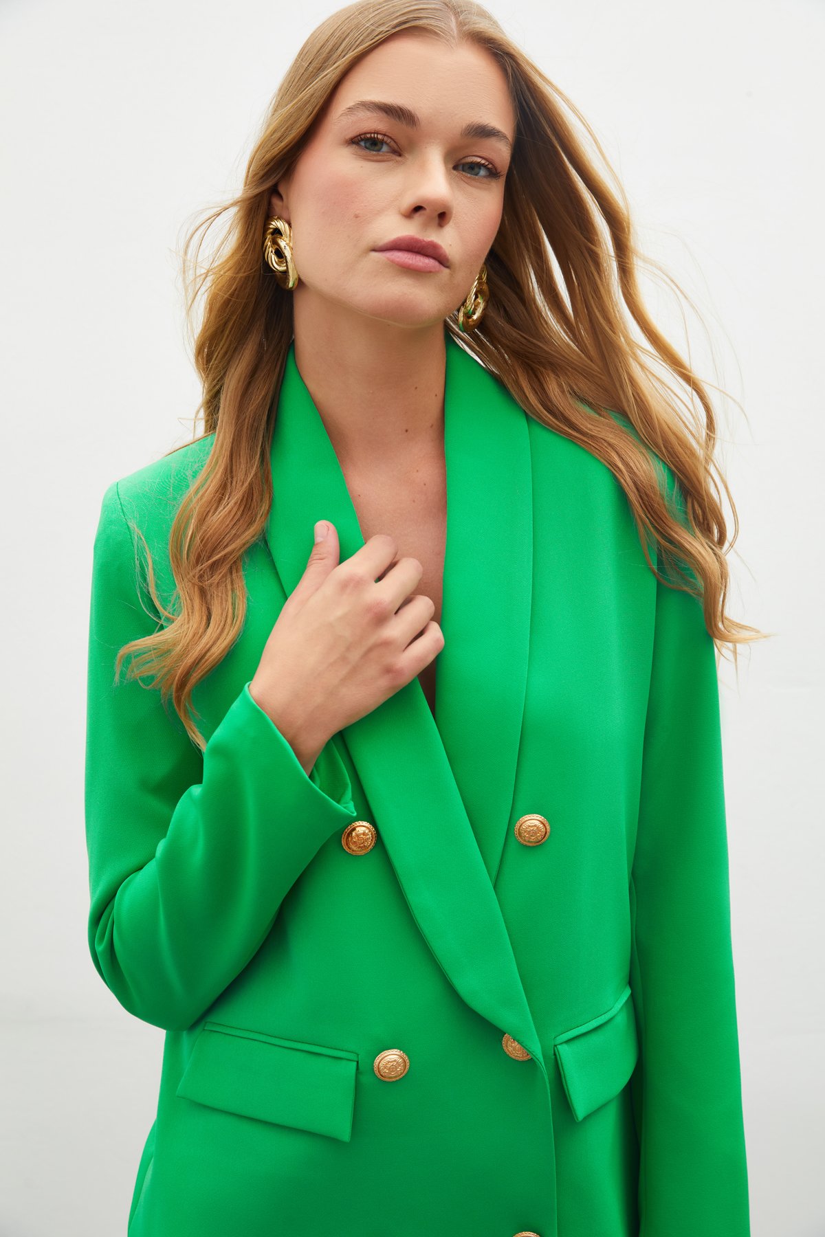 Button Detailed Double Breasted Jacket - GREEN