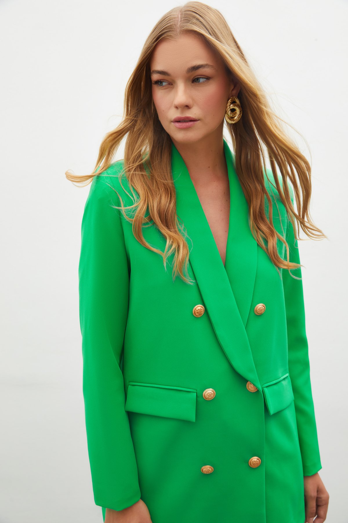 Button Detailed Double Breasted Jacket - GREEN