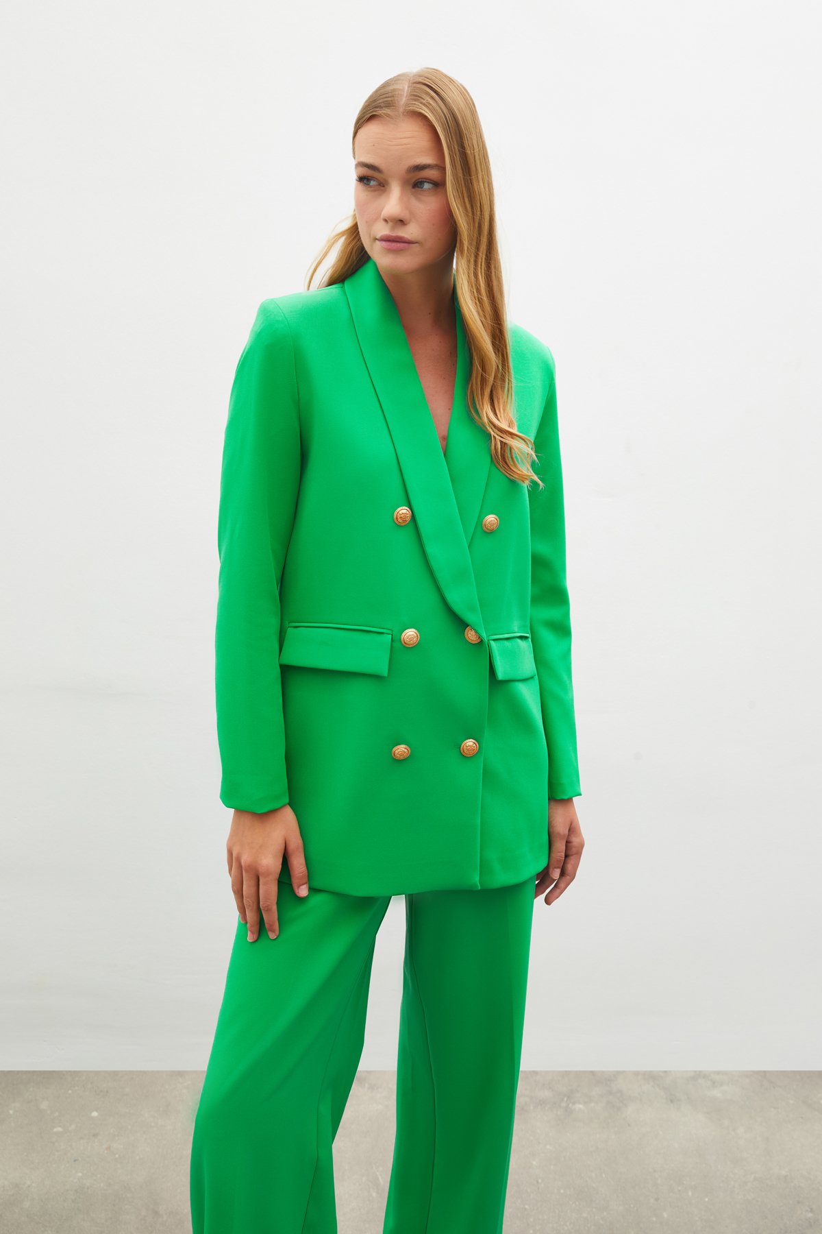 Button Detailed Double Breasted Jacket - GREEN