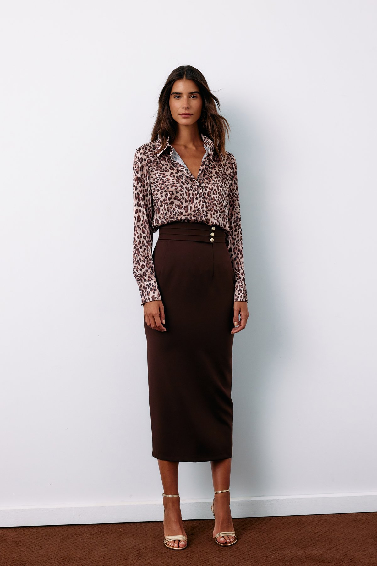 Button Detailed Midi Skirt - BROWN