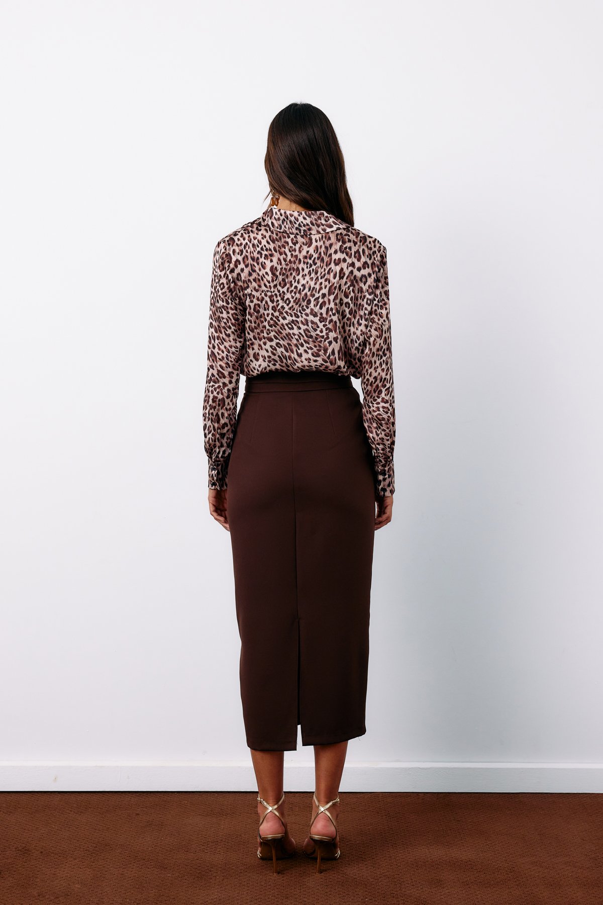 Button Detailed Midi Skirt - BROWN
