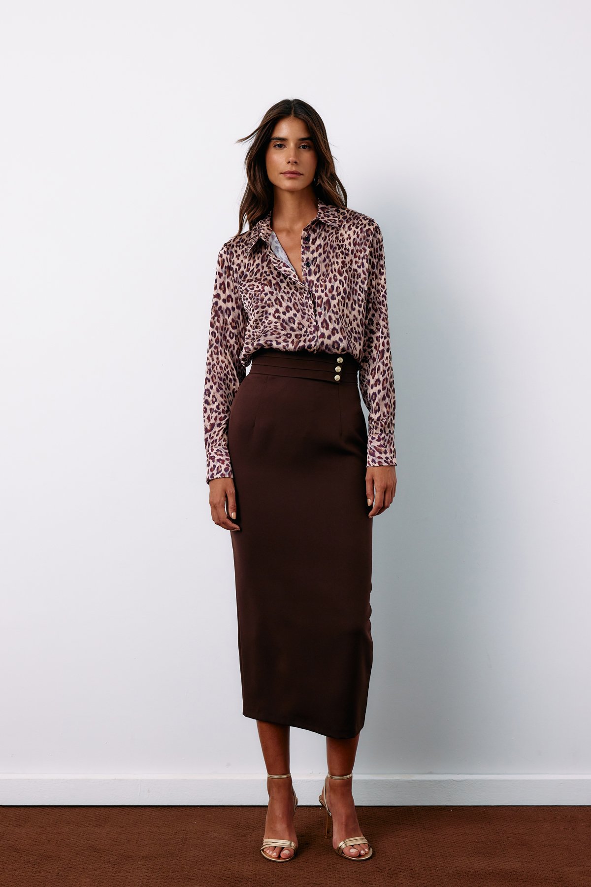 Button Detailed Midi Skirt - BROWN