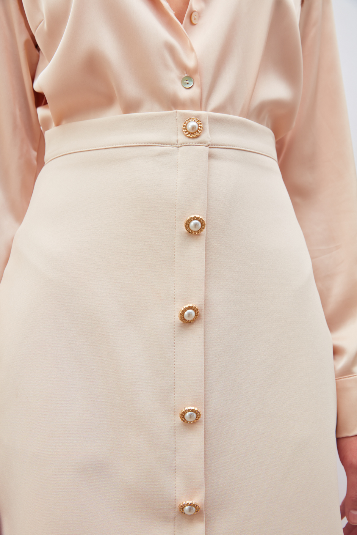 Düğme Detaylı Mini Etek - BEJ