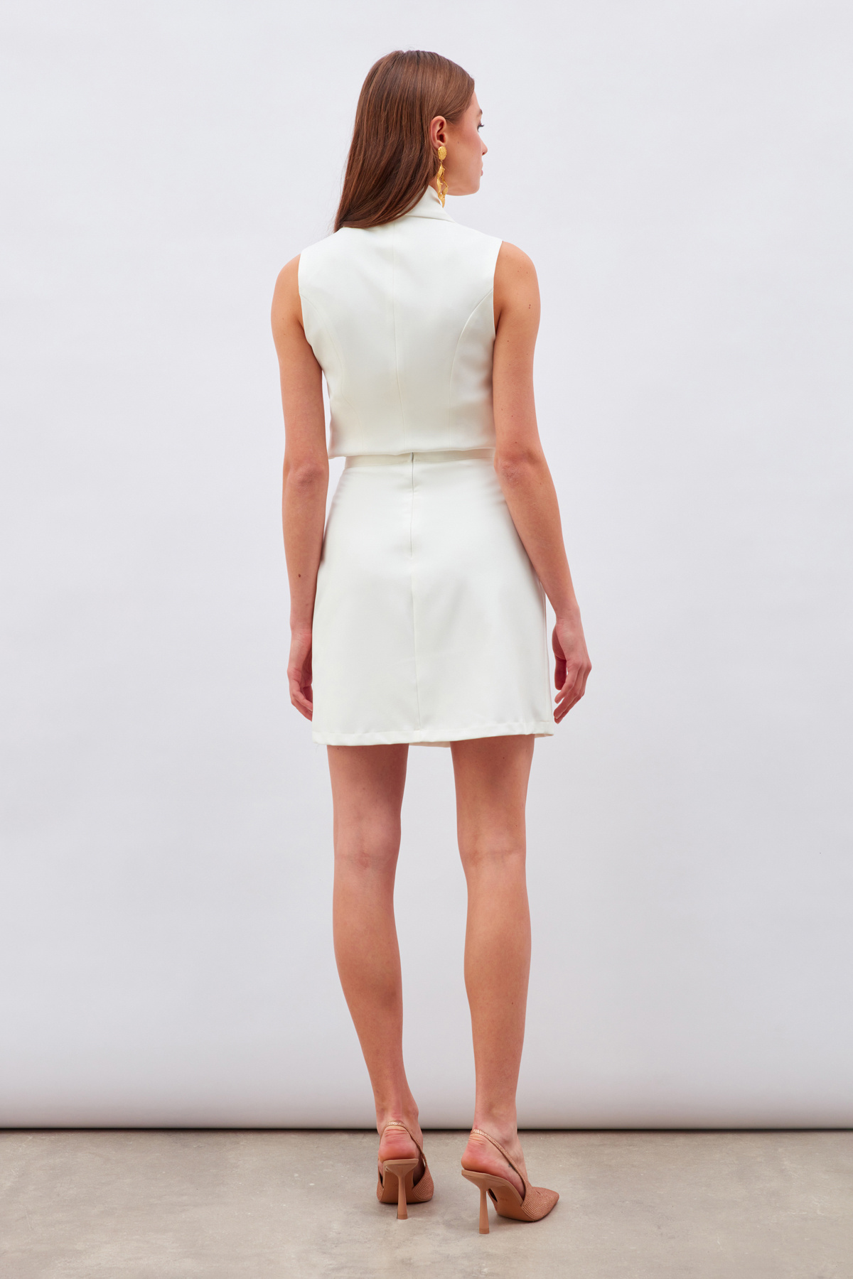 Düğme Detaylı Mini Etek - EKRU