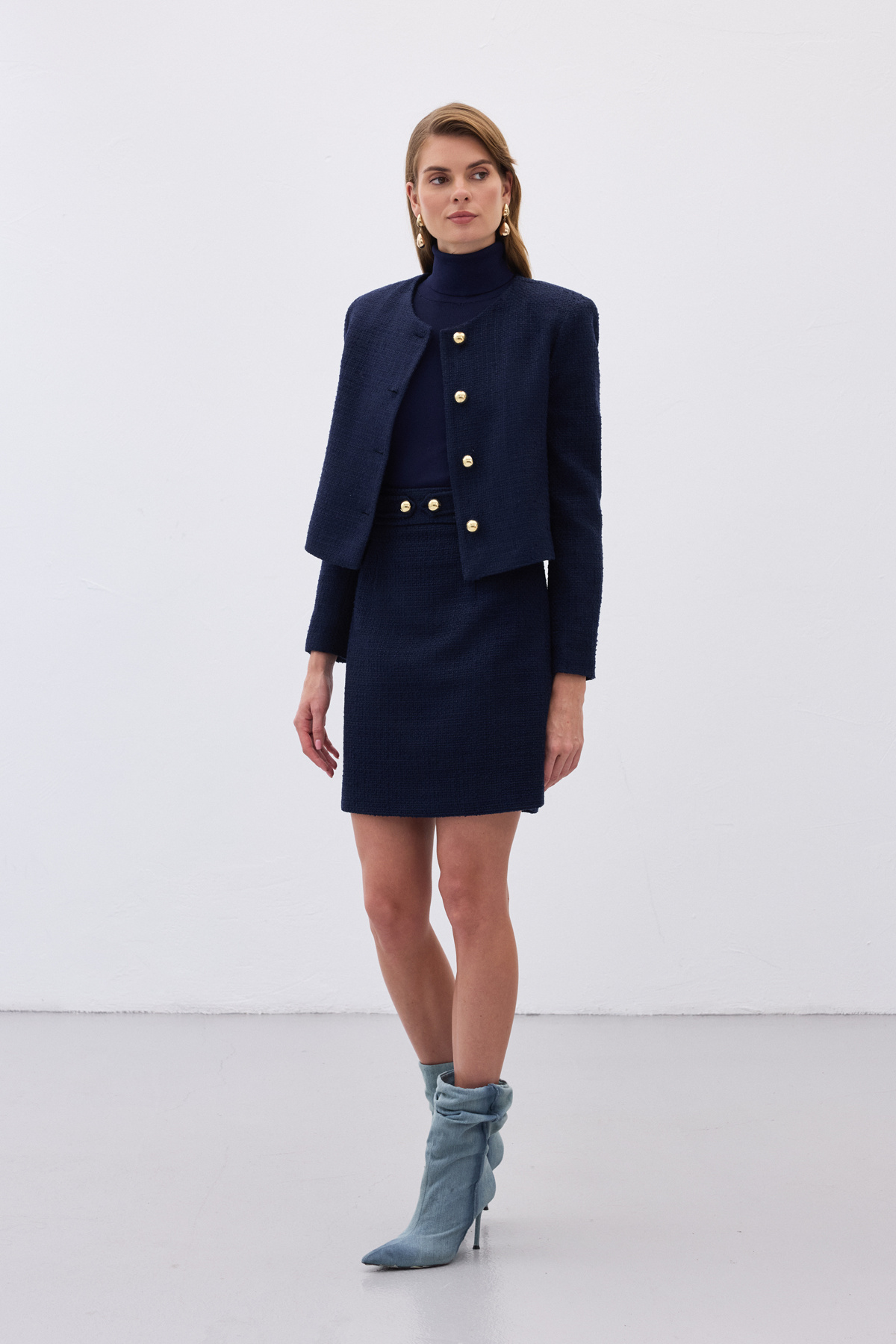 Düğme Detaylı Mini Tüvit Etek - Lacivert