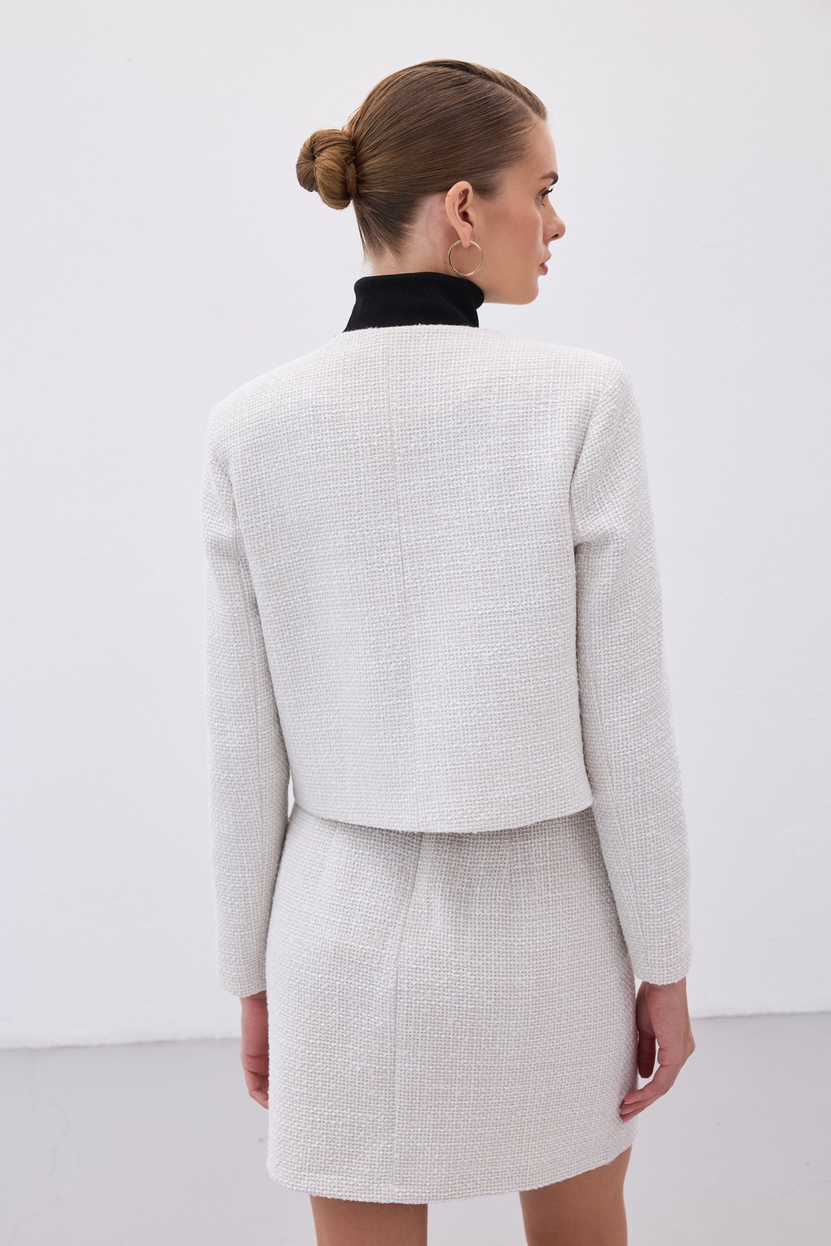 Düğme Detaylı Mini Tüvit Etek - Taş