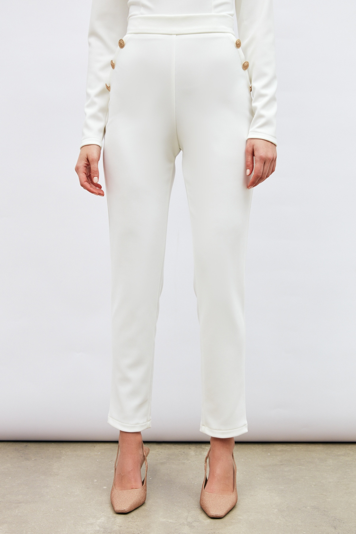 Düğme Detaylı Pantolon - EKRU