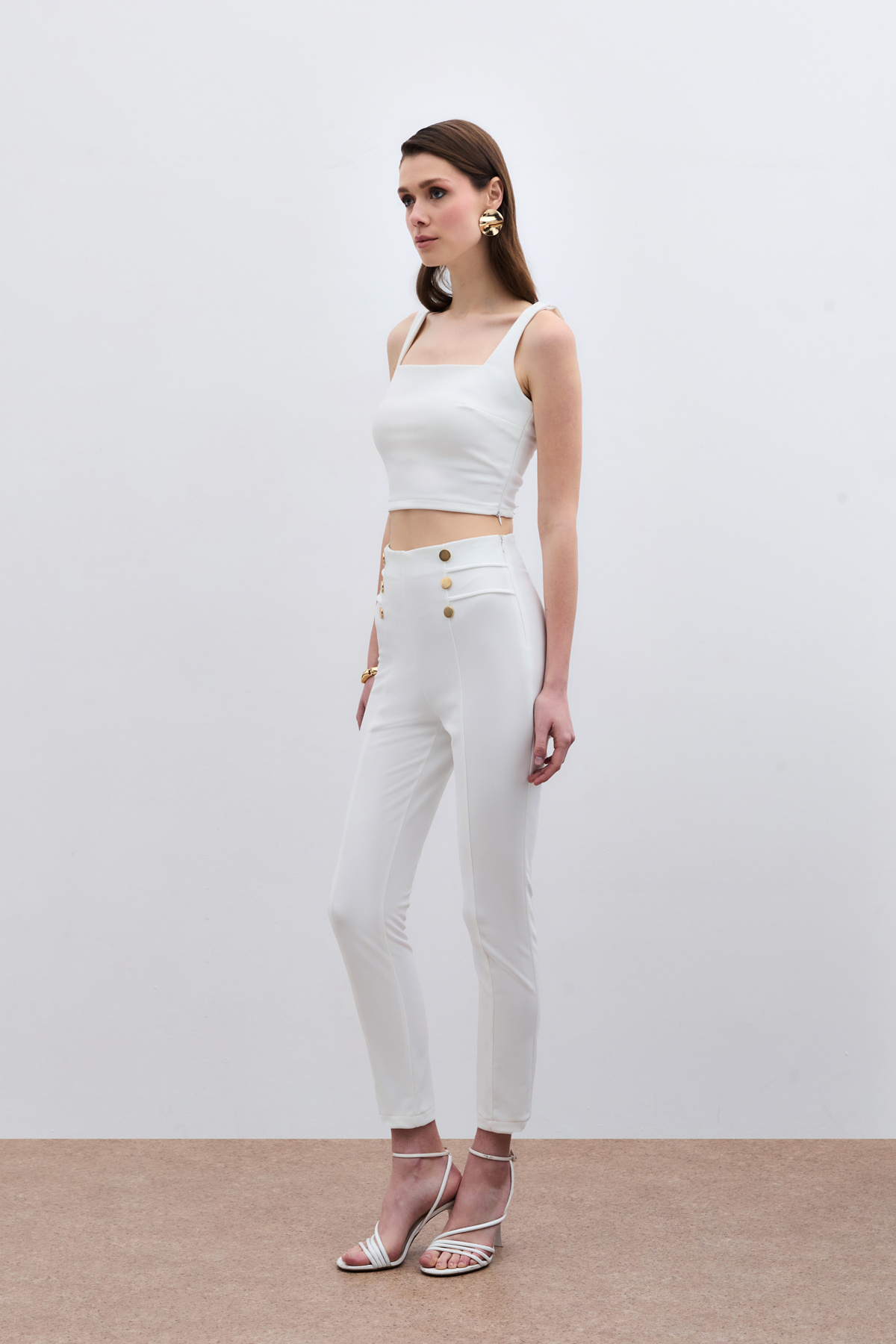 Düğme Detaylı Pantolon - Ekru