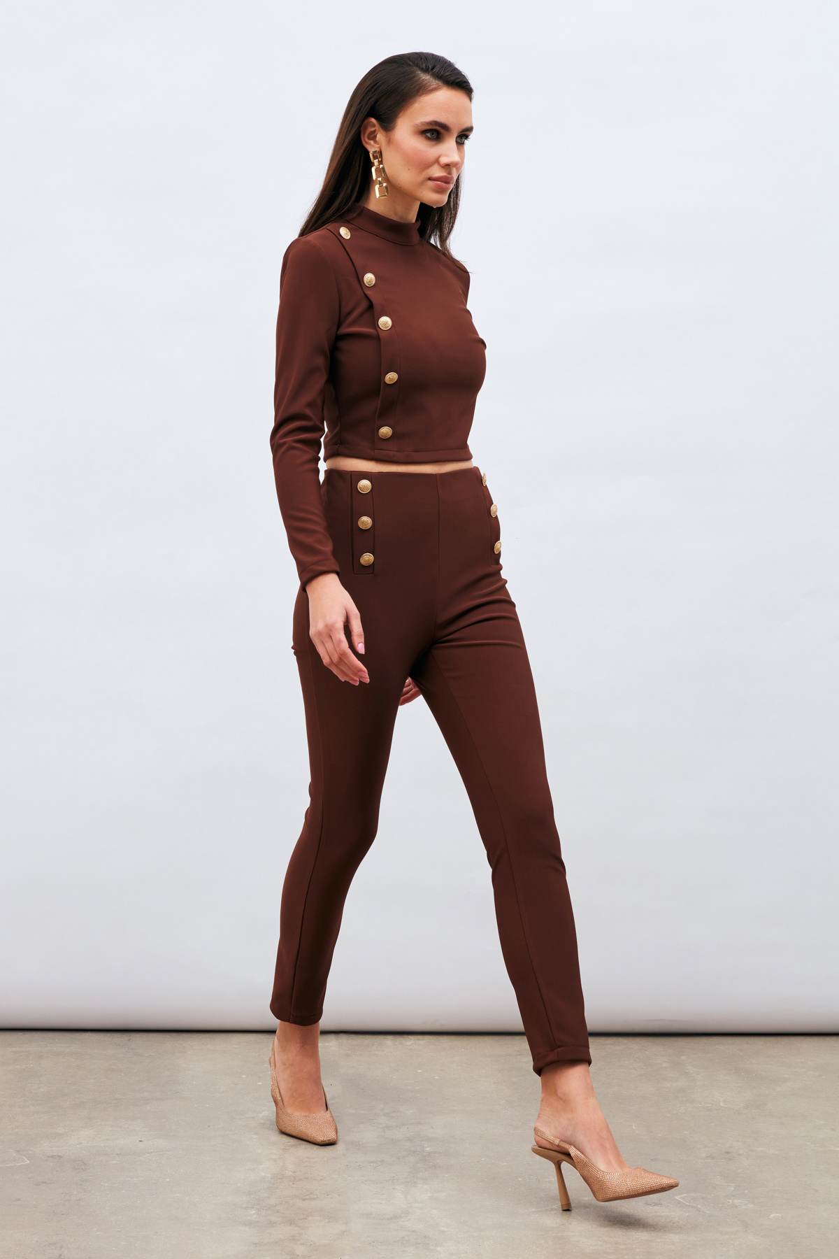 Düğme Detaylı Pantolon - KAHVE