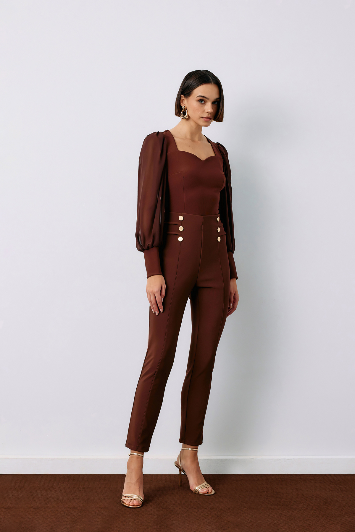 Düğme Detaylı Pantolon - KAHVE