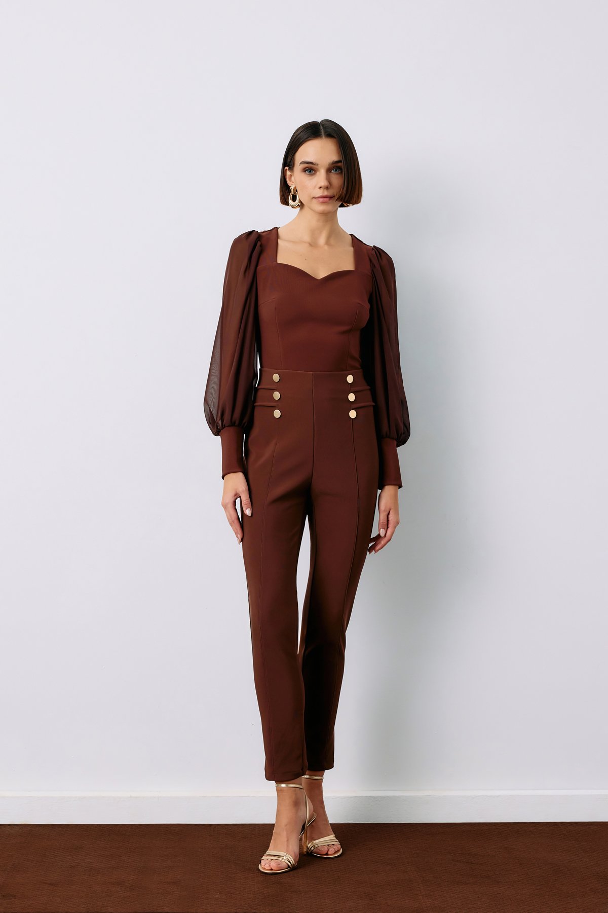 Düğme Detaylı Pantolon - KAHVE