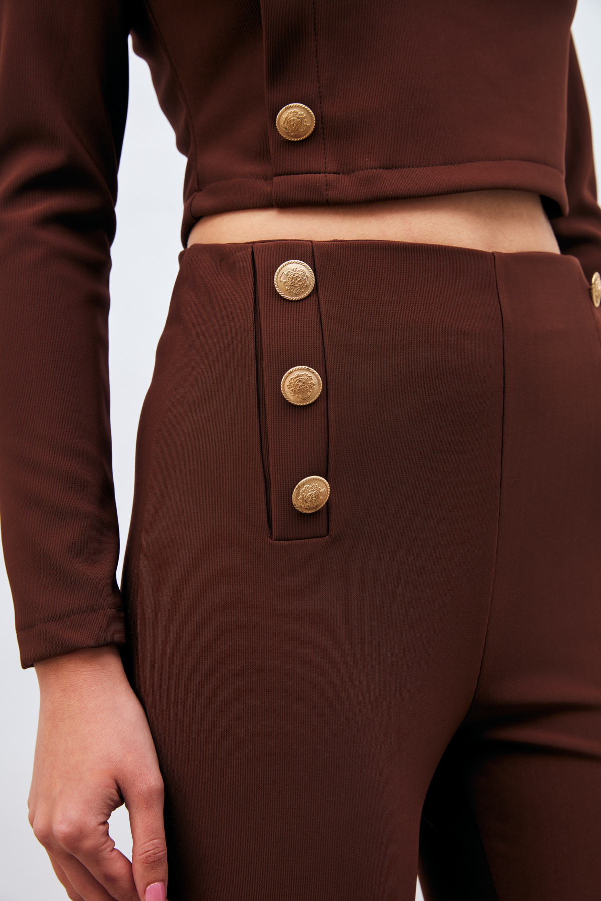 Düğme Detaylı Pantolon - KAHVE