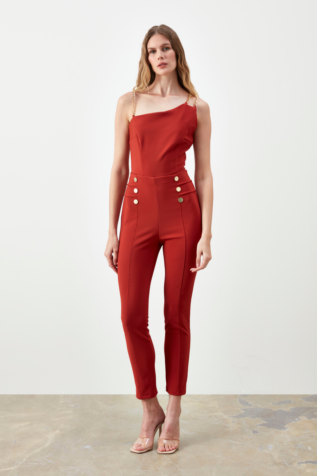 Düğme Detaylı Pantolon - KİREMİT