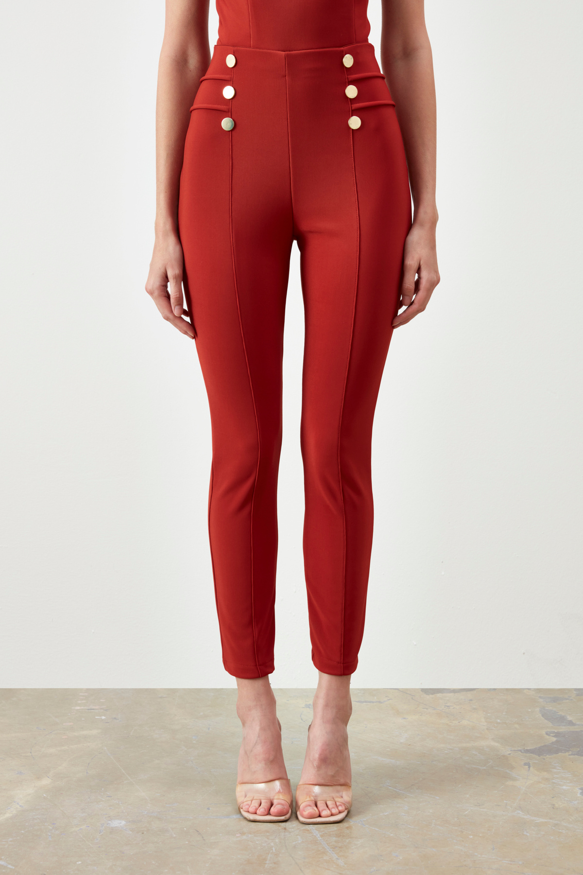 Düğme Detaylı Pantolon - KİREMİT
