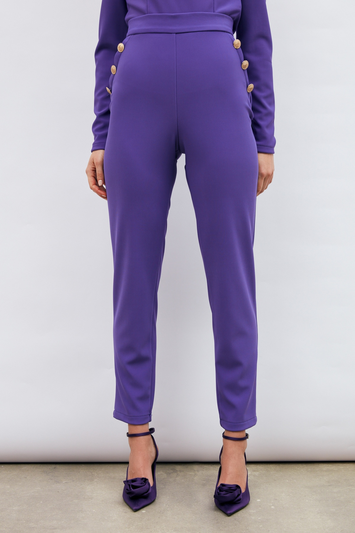 Düğme Detaylı Pantolon - MOR