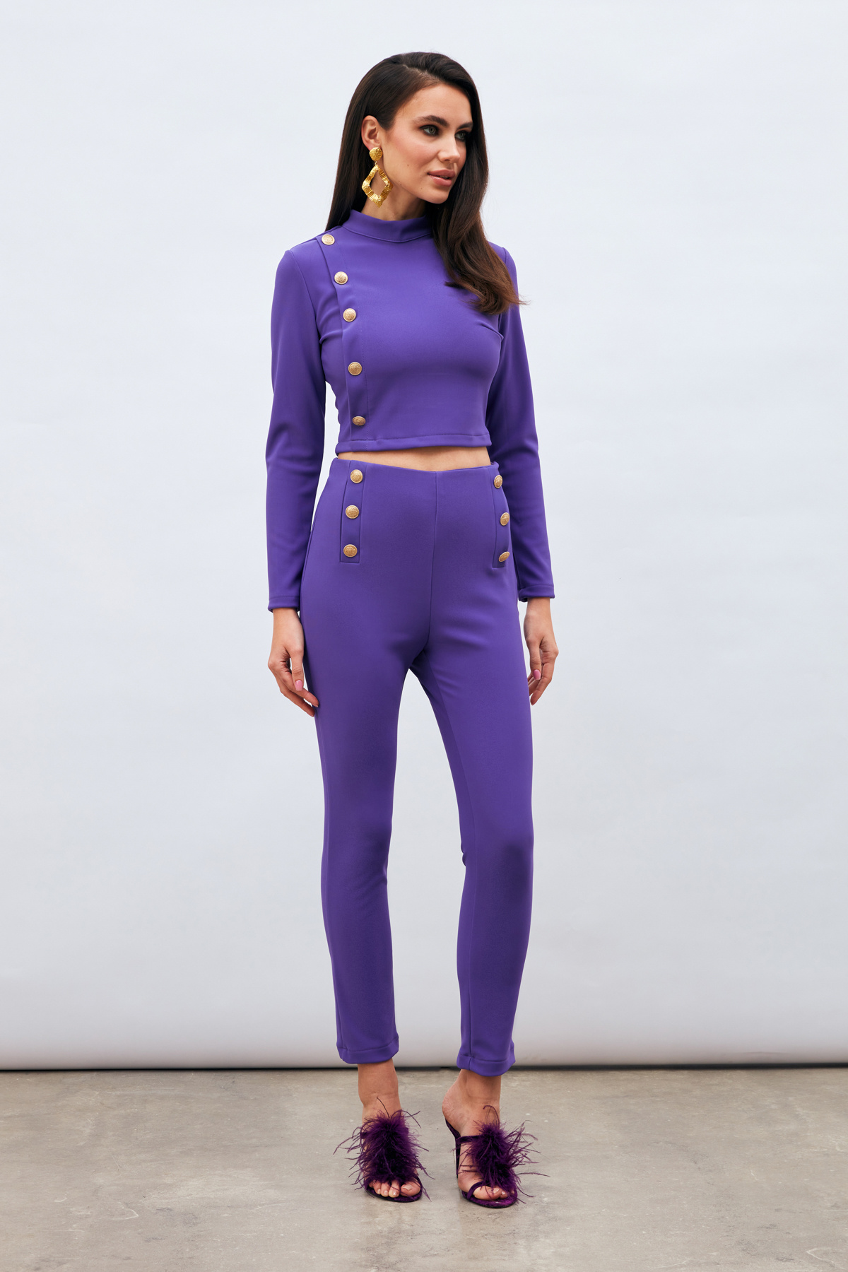 Düğme Detaylı Pantolon - MOR