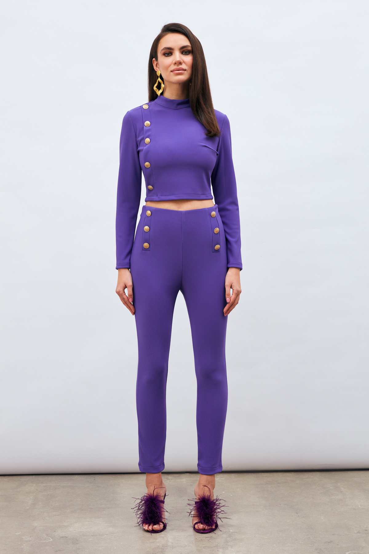 Düğme Detaylı Pantolon - MOR