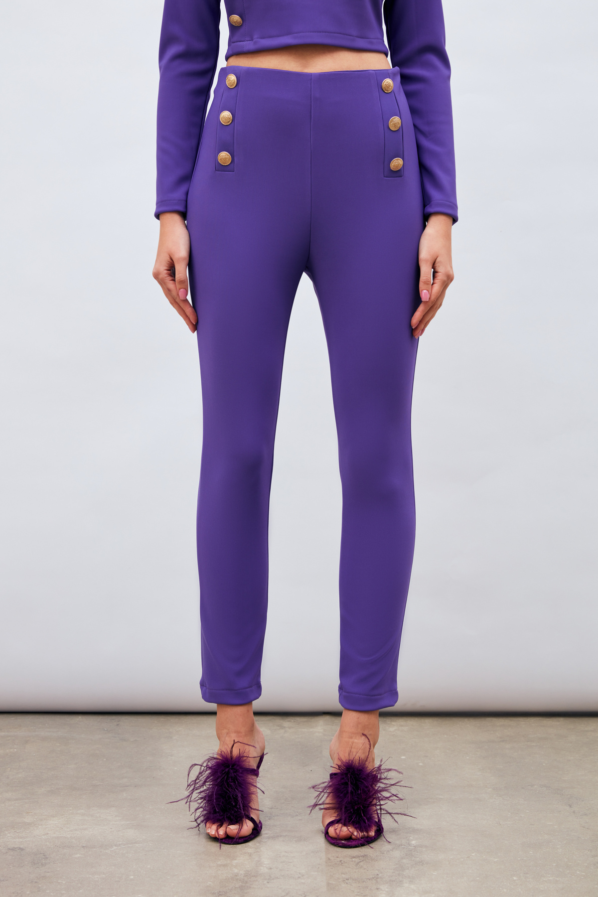 Düğme Detaylı Pantolon - MOR