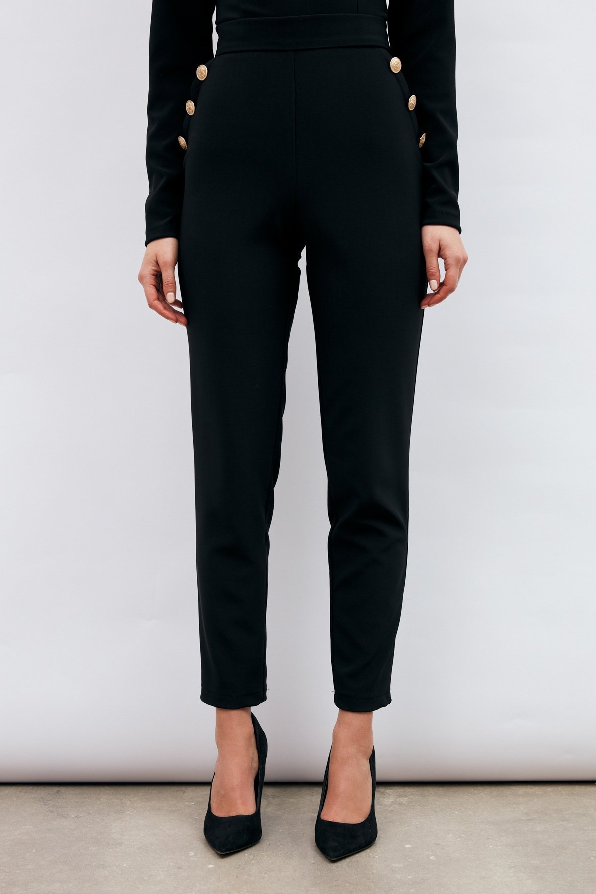 Düğme Detaylı Pantolon - SİYAH